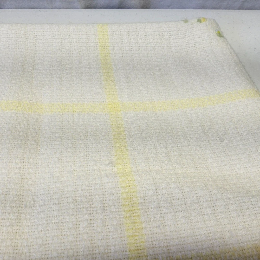 The Three Weavers Butterfly Plaid Baby‎ Blanket Yellow Fringed Embroidered